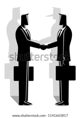 Business concept vector illustration of two businessmen giving handshake. Business fraud, financial fraud and hypocrite agreement concept.
