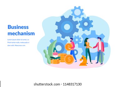 Business concept of vector illustration, for web page, banner, presentation, social media, documents, cards, posters.little people links of mechanism, business mechanism