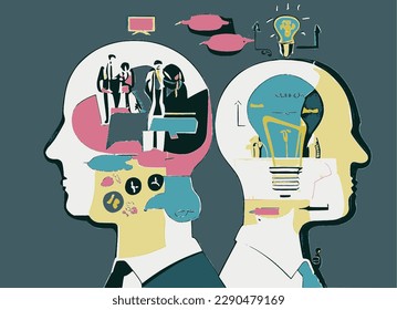 Business concept vector image. Thinking process from idea to implementation.