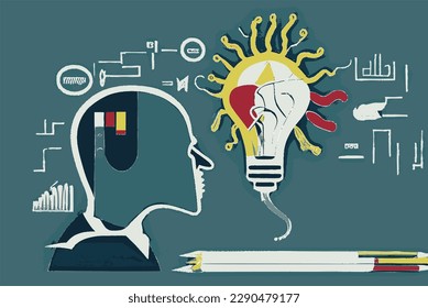 Business concept vector image. Thinking process from idea to implementation.