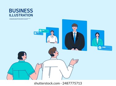 Business concept vector line illustration