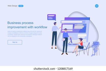 Business concept of web design for teamwork in collaborative planning. Business process improvement with workflow  Vector illustration.