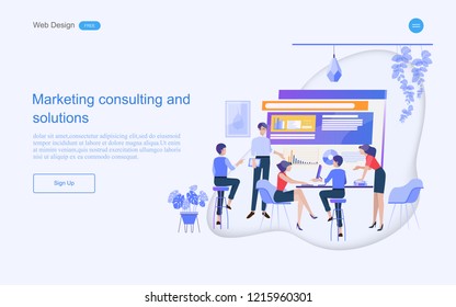 Business concept of web design for teamwork in collaborative planning and marketing consulting. Vector illustration.