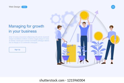 Business concept of web design for teamwork in collaborative planning and solutions. Managing for growth in business. Vector illustration.