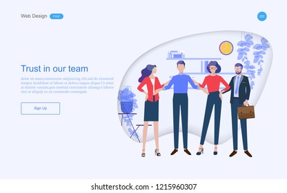 Business concept of web design for teamwork in collaborative planning data analysis and solutions include business services. Vector illustration.