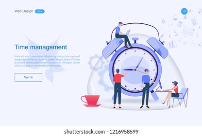Concepto de negocio de diseño web para trabajo en equipo en la administración del tiempo. Ilustración vectorial.