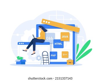 Business concept for Web Development,easy to use and highly customizable,Modern flat color design