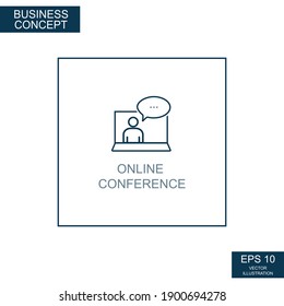 Business concept, web icon from thin lines. Online conference - Vector illustration