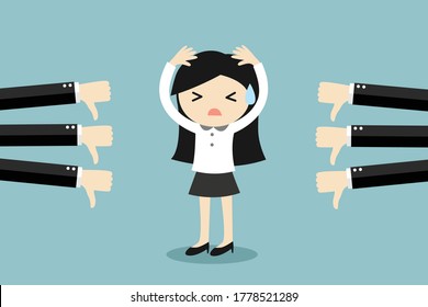 Business concept, business woman get bad feedback. Vector illustration.