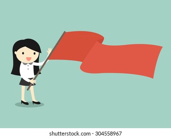 Business concept, Business woman holding red flag. Vector illustration.