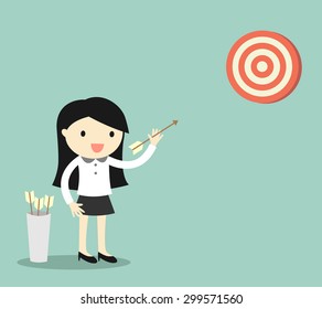 Business concept, Business woman shooting the target. Vector illustration.