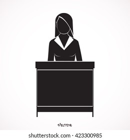 Business concept - woman sitting at the table and working. Vector illustration, flat style