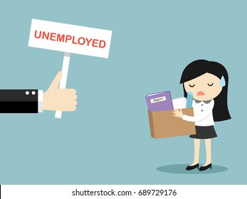 Business concept, business woman is unemployed. Vector illustration.
