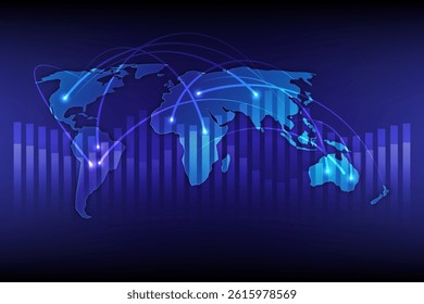 Business Concept World map and bar graph Technology Global connection communication, vector illustration
