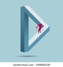 Business concept. Wrong building structure. Isolated on blue background.