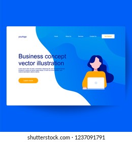 Business concept. A young girl sitting and working. Creating a new project on the laptop