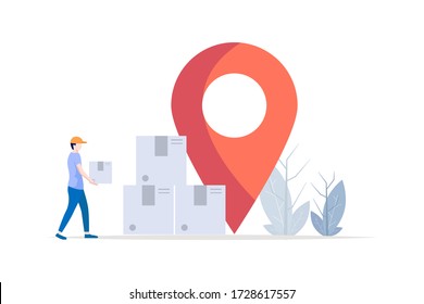 Business concept.Delivery man holding box illustration.Vector illustration flat design style.