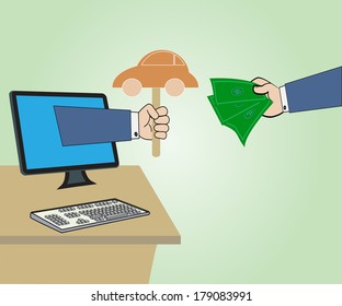 Business concept,Hand with  car sign and Hand hold money,Vector illustration