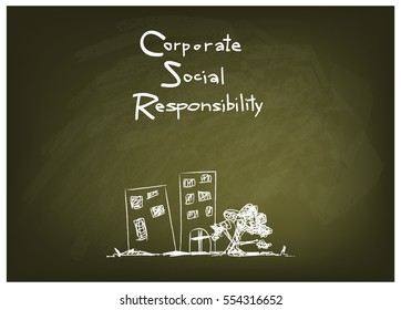 Business Concepts, CSR Abbreviation or Corporate Social Responsibility on Green Chalkboard
