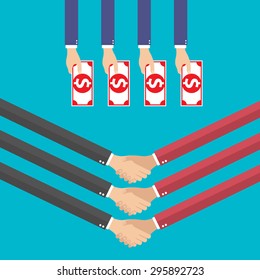 business concepts in flat design for web, teamwork, e-commerce, shake hands, vector