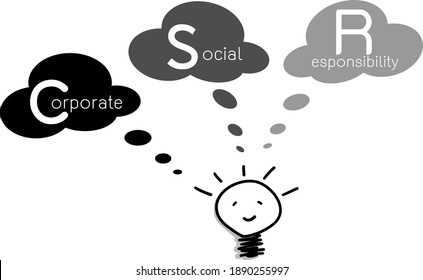 Business Concepts, Glowing Yellow Electric Light Bulb Smiling As Inspiration Concept with CSR Abbreviation or Corporate Social Responsibility.
