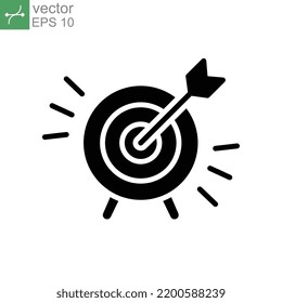 Business Concepts Goal planning glyph icon. Arrow stuck right in the middle of dart board, concept of targets, plans and goals. Targeting strategy. Vector illustration Design on white background EPS10