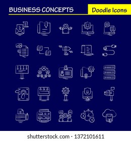 Business Concepts Hand Drawn Icons Set For Infographics, Mobile UX/UI Kit And Print Design. Include: Camcorder, Media, Video, Media Player, Locked, Share, Gear, Collection Modern Infographic Logo and 