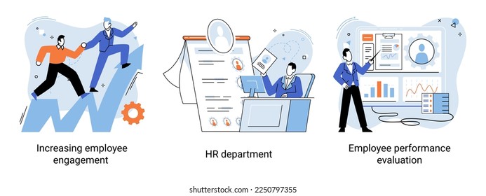 Business concepts human resourses department, increasing employee engagement, worker performance evaluation. Personal staff training for business development, motivation for evolution of initiative