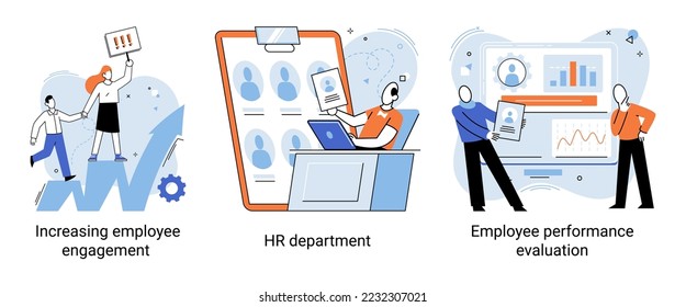 Business concepts human resourses HR department, increasing employee engagement, worker performance evaluation. Personal staff training for business development, motivation for evolution of initiative