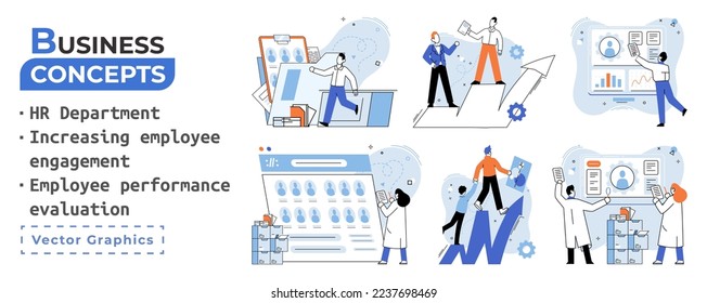 Business concepts human resourses HR department, increasing employee engagement, worker performance evaluation. Personal staff training for business development, motivation for evolution of initiative