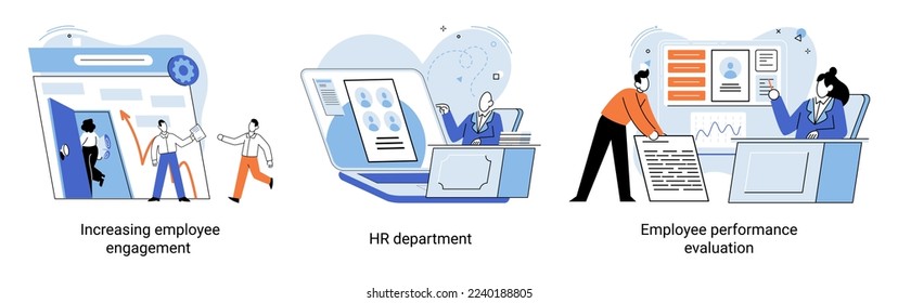 Business concepts human resourses HR department, increasing employee engagement, worker performance evaluation. Personal staff training for business development, motivation for evolution of initiative