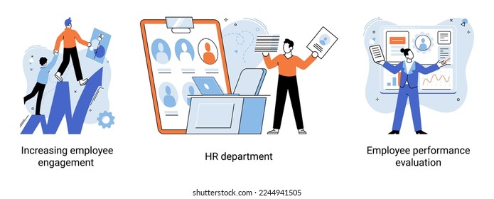 Business concepts human resourses HR department, increasing employee engagement, worker performance evaluation. Personal staff training for business development, motivation for evolution of initiative