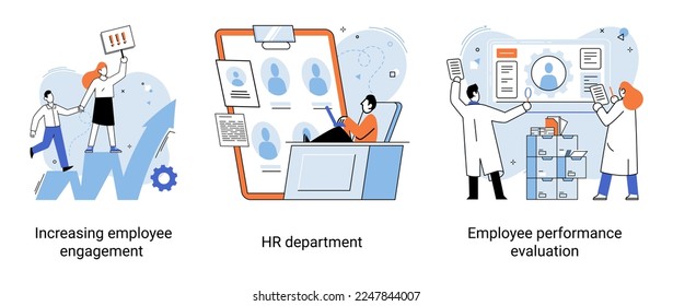 Business concepts human resourses HR department, increasing employee engagement, worker performance evaluation. Personal staff training for business development, motivation for evolution of initiative