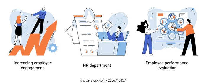 Business concepts human resourses HR department, increasing employee engagement, worker performance evaluation. Personal staff training for business development, motivation for evolution of initiative