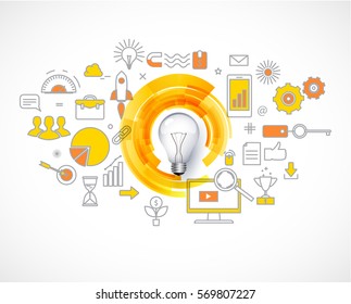 Business concepts, idea loading, line icons. Vector background for graphic and web design.