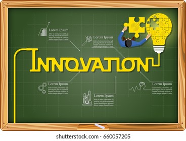 Business concepts for Innovation creative light bulb idea abstract info graphic on chalkboard, Vector illustration modern design template
