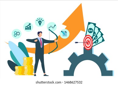 Business concepts for investment. Archer businessman , Return to investment analysis and cooperation.Vector illustration.