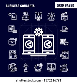 Business Concepts Line Icons Set For Infographics, Mobile UX/UI Kit And Print Design. Include: Scale, Vector, Compass, Education, Monitor, Computer, Avatar, Share, Collection Modern Infographic Logo a