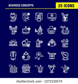 Business Concepts Line Icons Set For Infographics, Mobile UX/UI Kit And Print Design. Include: Open Board, Board, Shop, Mall, Calendar, Date, Months, Collection Modern Infographic Logo and Pictogram. 