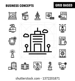 Business Concepts Line Icons Set For Infographics, Mobile UX/UI Kit And Print Design. Include: Scale, Vector, Compass, Education, Monitor, Computer, Avatar, Share, Collection Modern Infographic Logo a