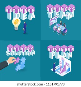 Business concepts set. Isometric banners. Highly detailed vector illustration