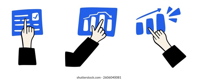 Business concepts set. Office work, professional icons. Communication, job success, developing strategy, management, planning, corporate team. isolated on white background