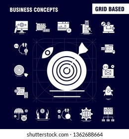 Business Concepts Solid Glyph Icons Set For Infographics, Mobile UX/UI Kit And Print Design. Include: Document, File, Text, Media, Chair, Collection Modern Infographic Logo and Pictogram. - Vector