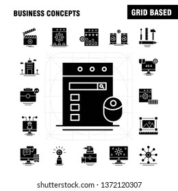 Business Concepts Solid Glyph Icons Set For Infographics, Mobile UX/UI Kit And Print Design. Include: Dollar, Money, Coin, Currency, Scale, Cup, Drink, Tea, Collection Modern Infographic Logo and Pict