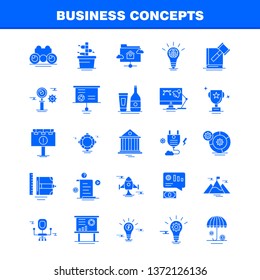 Business Concepts Solid Glyph Icons Set For Infographics, Mobile UX/UI Kit And Print Design. Include: Document, File, Text, Text File, Idea, Bulb, Target, Collection Modern Infographic Logo and Pictog