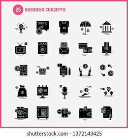 Business Concepts Solid Glyph Icons Set For Infographics, Mobile UX/UI Kit And Print Design. Include: Scale, Vector, Compass, Education, Monitor, Computer, Avatar, Share, Collection Modern Infographic