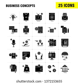 Business Concepts Solid Glyph Icons Set For Infographics, Mobile UX/UI Kit And Print Design. Include: Scale, Vector, Compass, Education, Monitor, Computer, Avatar, Share, Collection Modern Infographic