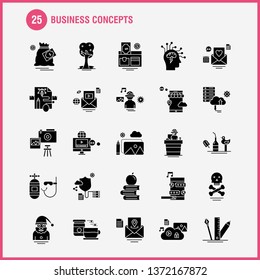 Business Concepts Solid Glyph Icons Set For Infographics, Mobile UX/UI Kit And Print Design. Include: Laptop, Computer, Email, Message, Website Setting, Website, Internet, Collection Modern Infographi