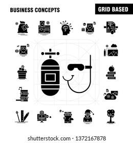 Business Concepts Solid Glyph Icons Set For Infographics, Mobile UX/UI Kit And Print Design. Include: Laptop, Computer, Email, Message, Website Setting, Website, Internet, Collection Modern Infographi