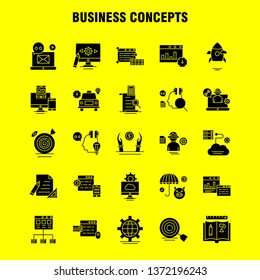 Business Concepts Solid Glyph Icons Set For Infographics, Mobile UX/UI Kit And Print Design. Include: Document, File, Text, Media, Chair, Office, Furniture, Sitting, Collection Modern Infographic Logo